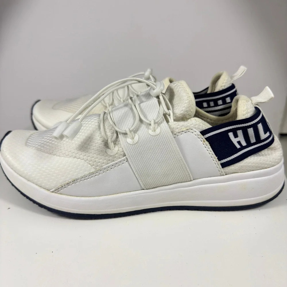 Tommy Hilfiger TWROOTS Sneakers Womens 8.5 White Navy Blue Bungee Logo Strap